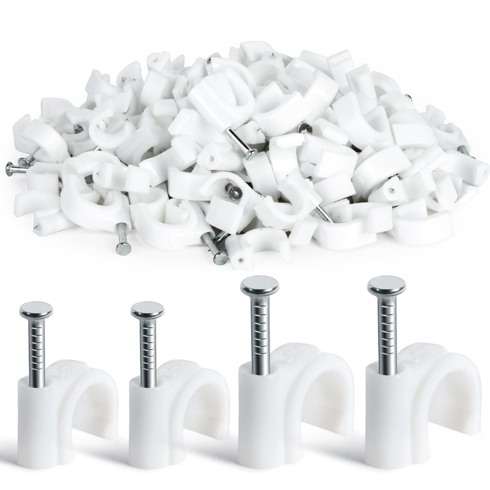 MAQIHAN Cable Clips - 100PCS, 8mm 10mm Wire Staples with Steel Nails, White