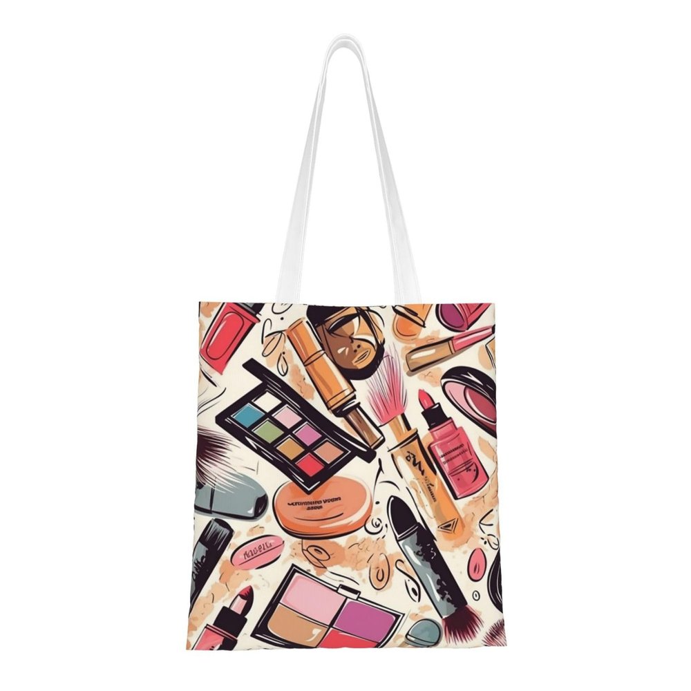 WSOIHFEC Canvas Tote Bag for Women Shoulder Bag Reusable Grocery Bags Cosmetic And Makeup Theme Pattern Shopping Bags Large Cloth Bags