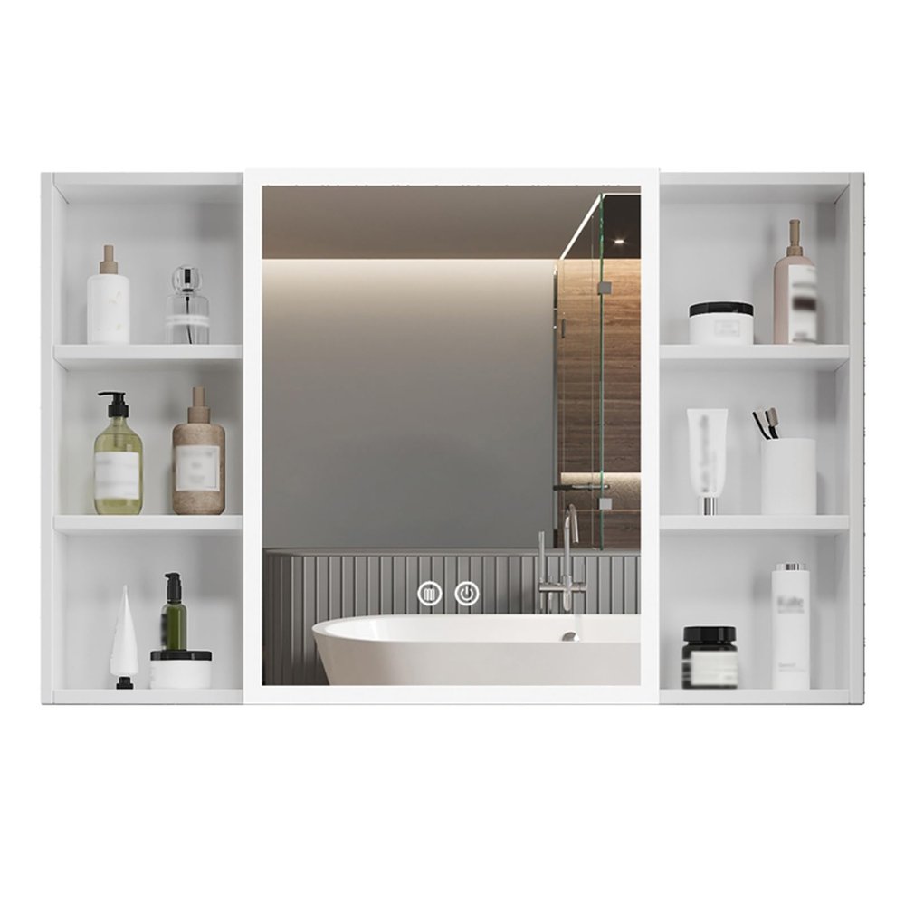 ZXCVBNAS Bathroom Mirror with StorageSpace Aluminum Bathroom Mirror Medicine CabinetRecess or Surface Mount InstallationSpace Saving Wall Cabinetfor Toilet, BathroomA,B(White B,W100cm/39in)