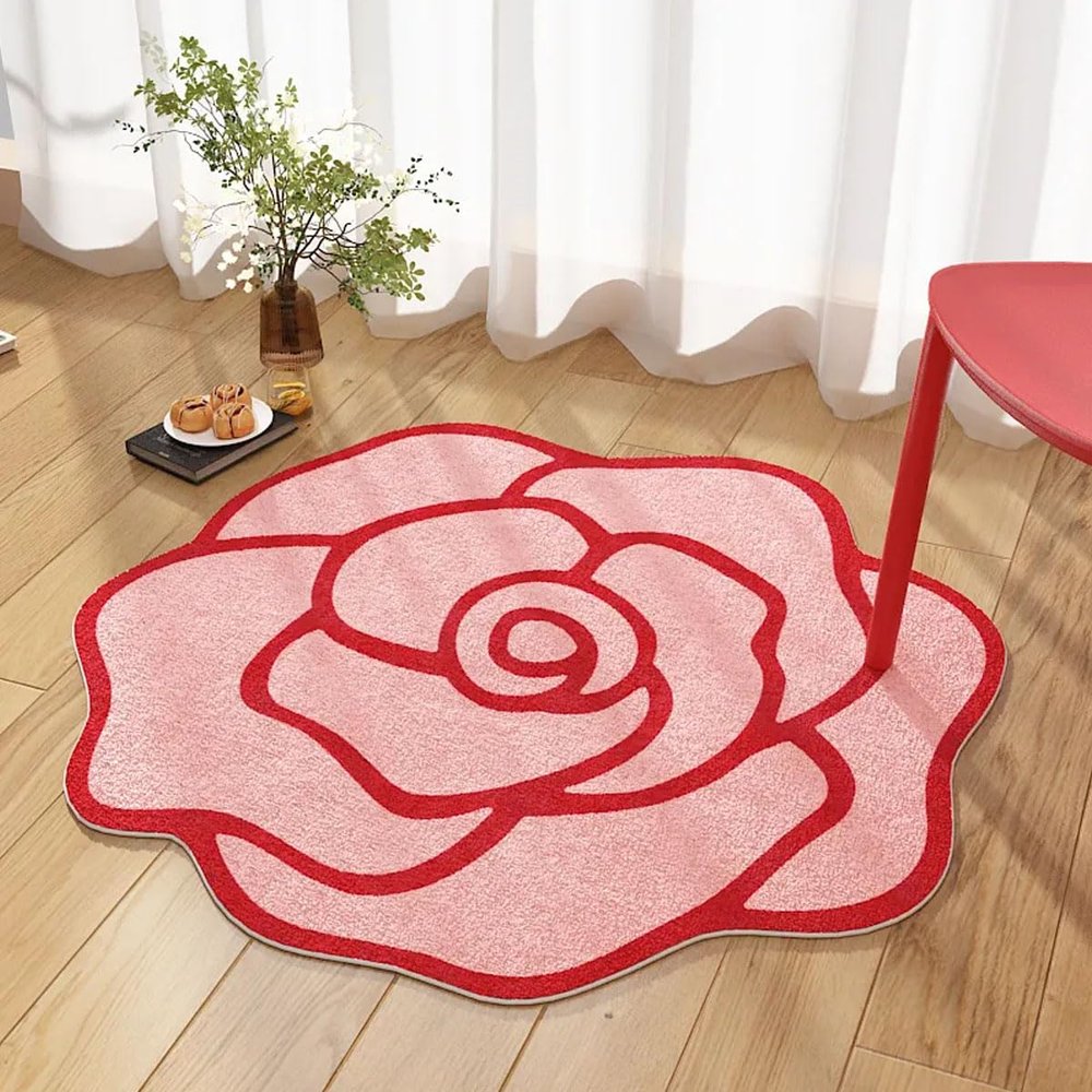 CDHZYQ Pink Rose Bathroom Rugs Irregular Shape Bath Mat Creative Bath Mats for Bathroom Soft Shower Rug Entrance Indoor Outdoor Rug (31.5inch)