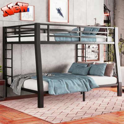 AOOMEEC Higher Quality & Stronger Heavy Duty Steel Black Bunk Bed Full XL Over Queen Size Bunkbed, Thickened More Stable Safer Metal Bunk Queen Bed (Easier to Assemble) (Full XL Over Queen)
