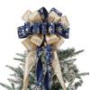 Christmas Tree Topper, 40x13 Inches Toppers Bow with Glitter Satin Mesh Streamer and Patterned Ribbon, Christmas Tree Topper Bow for Christmas Home Decoration (Blue Golden) view 1