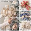 Christmas Tree Topper, 40x13 Inches Toppers Bow with Glitter Satin Mesh Streamer and Patterned Ribbon, Christmas Tree Topper Bow for Christmas Home Decoration (Blue Golden) view 2