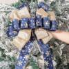 Christmas Tree Topper, 40x13 Inches Toppers Bow with Glitter Satin Mesh Streamer and Patterned Ribbon, Christmas Tree Topper Bow for Christmas Home Decoration (Blue Golden) view 4