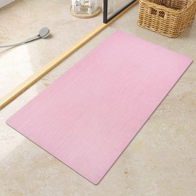 Mecko Bath Mat Rug, Ultra Thin Bathroom Rug -Rubber Non-Slip Quick Dry Absorbent Bath Mat Fit Under Door, Faux Suede Surface Bathroom Floor Mats for Bath, Shower, or Sink (Pink,20"x32")