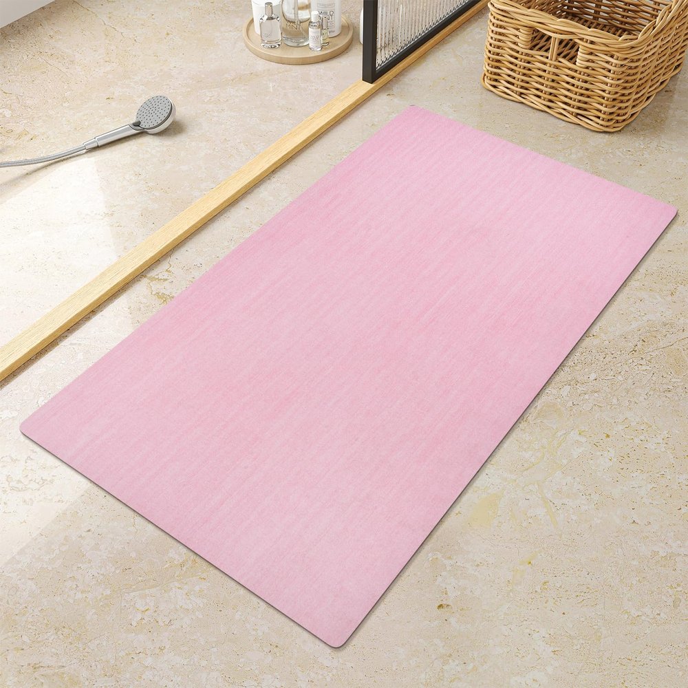 Mecko Bath Mat Rug, Ultra Thin Bathroom Rug -Rubber Non-Slip Quick Dry Absorbent Bath Mat Fit Under Door, Faux Suede Surface Bathroom Floor Mats for Bath, Shower, or Sink (Pink,20"x32")