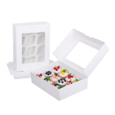 GRANDAN 6PCS Pre-folded White Cupcake Container, Ultra Strong 12 Count with Window Boxes Holding 72 Pastry Box for Birthday Holiday Party Bakery Supplies, Cupcake boxes Set in Seconds (White-6 Pack)