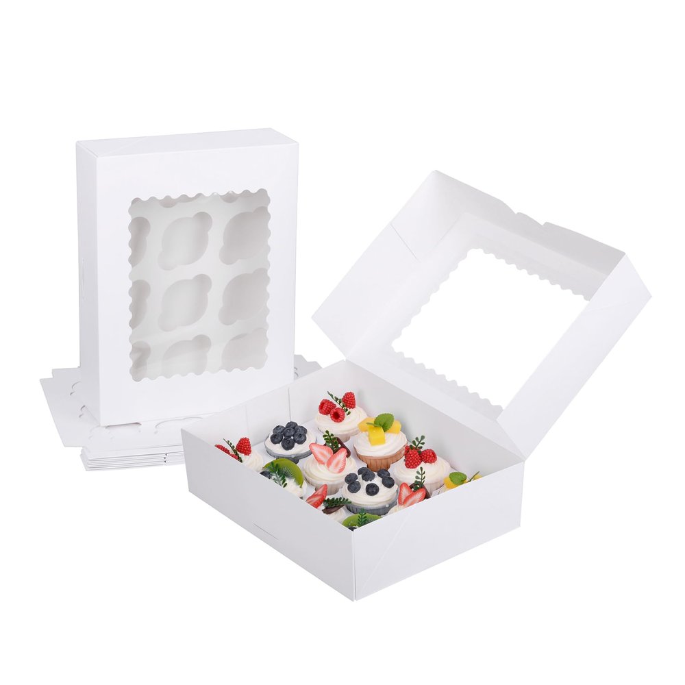 GRANDAN 6PCS Pre-folded White Cupcake Container, Ultra Strong 12 Count with Window Boxes Holding 72 Pastry Box for Birthday Holiday Party Bakery Supplies, Cupcake boxes Set in Seconds (White-6 Pack)