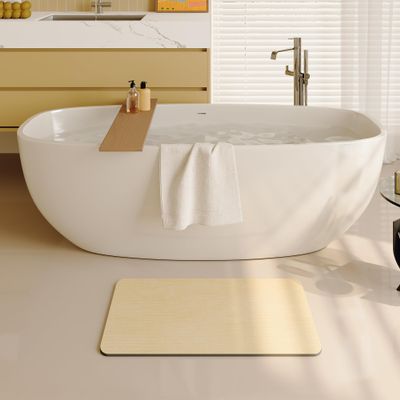Mecko Bath Mat, Ultra Absorbent Quick Dry Bathroom Floor Mats-Rubber Non-Slip Thin Bathroom Rug Fit Under Door, Faux Suede Surface Shower Rug for Bathtub, Sink, Shower Room(Beige,16"x24")