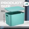 Hoolerry 8 Pieces Colorful Storage Bins with Lid, Plastic Storage Basket Organizing Container Stackable Box with Handle for Shelves Desktop Playroom Office(14.2 x 10.2 x 9.5 Inch,Green) view 2