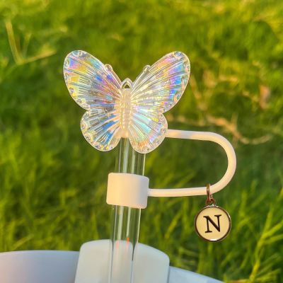 2Pcs Cute Laser Butterfly Straw Covers for Stanley 30&40 Oz Tumbler, Reusable Drinking Straw Caps
