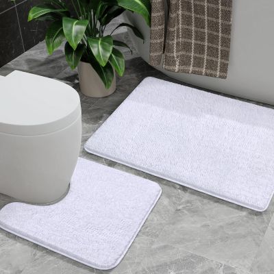 AROGAN Bathroom Rug Sets 2 Piece, 20"x20" U-Shaped Toilet Mat and 21"34" Bath Mats Floor Set, Machine Washable Bath Rug, Absorbent and Dry Quickly, Soft Non Slip Bathroom Rug Set, White