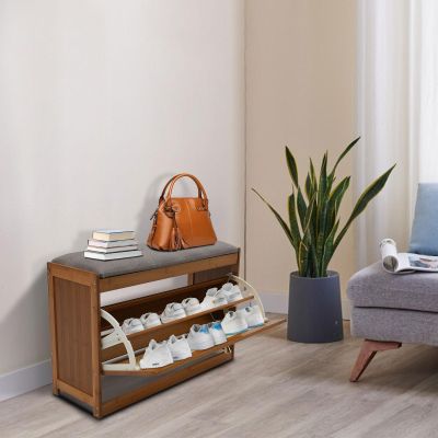 NAIXING Bamboo Shoe Storage Stool Small Shoe Rack Bench with Storage 220 Lbs Load Capacity Shoe Organizer for Entryway Hallway Bedroom (Dark Brown)
