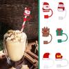 Dempiire Christmas Silicone Straw Covers Christmas Elk Snowman Cup Straw Cover Cap Christmas Straw Stoppers Silicone Drinking Straw Tip Covers Reusable Straws Lid (A) view 2