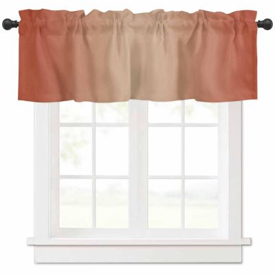 Anzona Curtain Valance 42" x 12", Red Orange Ombre Window Valances Rod Pocket Curtains Drapes, Rustic Fall Orange Gradient Short Topper Curtain for Kitchen Cafe Living Room, 1 Panel