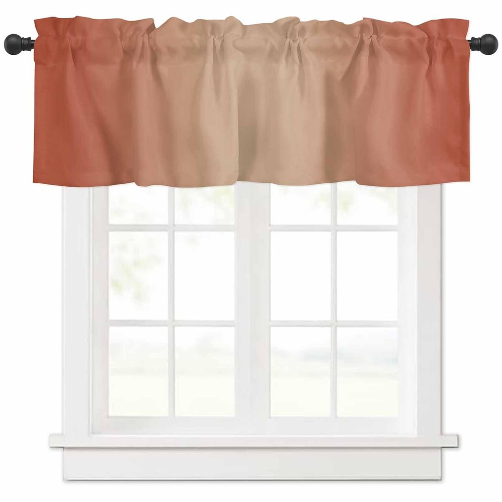 Anzona Curtain Valance 42" x 12", Red Orange Ombre Window Valances Rod Pocket Curtains Drapes, Rustic Fall Orange Gradient Short Topper Curtain for Kitchen Cafe Living Room, 1 Panel