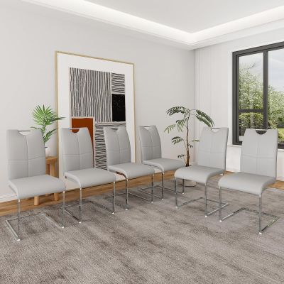 Widagirel Modern Faux Leather Dining Chairs Set of 6, Silver Leg & Grey