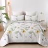 Dinjoy King Size Quilt Set Floral,3 Piece Green and Yellow Farmhouse Bedding Set Lightweight Flower Bedspreads White Coverlet Bed Sets Cute Boho King Quilts for Fall All Season(110"x90") view 1