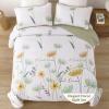 Dinjoy King Size Quilt Set Floral,3 Piece Green and Yellow Farmhouse Bedding Set Lightweight Flower Bedspreads White Coverlet Bed Sets Cute Boho King Quilts for Fall All Season(110"x90") view 2