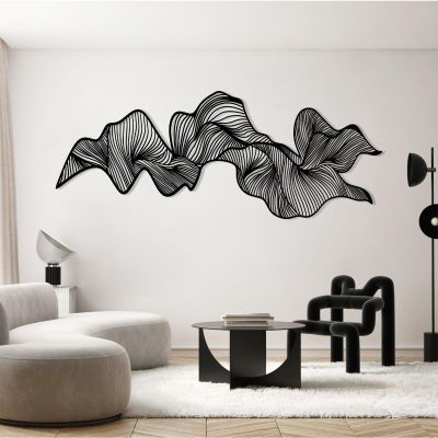Abstract Metal Wall Art, Abstract Line Wall Art, Mid Century Modern Wall Decor, Contemporary Artwork, Modern Luxury Metal Wall Sculpture, Living Room Wall Decor (Black, 12"X30"|30x76cm)
