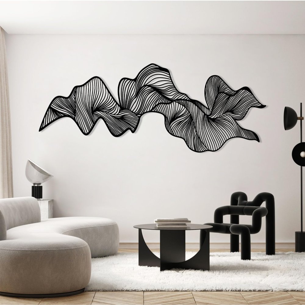 Abstract Metal Wall Art, Abstract Line Wall Art, Mid Century Modern Wall Decor, Contemporary Artwork, Modern Luxury Metal Wall Sculpture, Living Room Wall Decor (Black, 12"X30"|30x76cm)