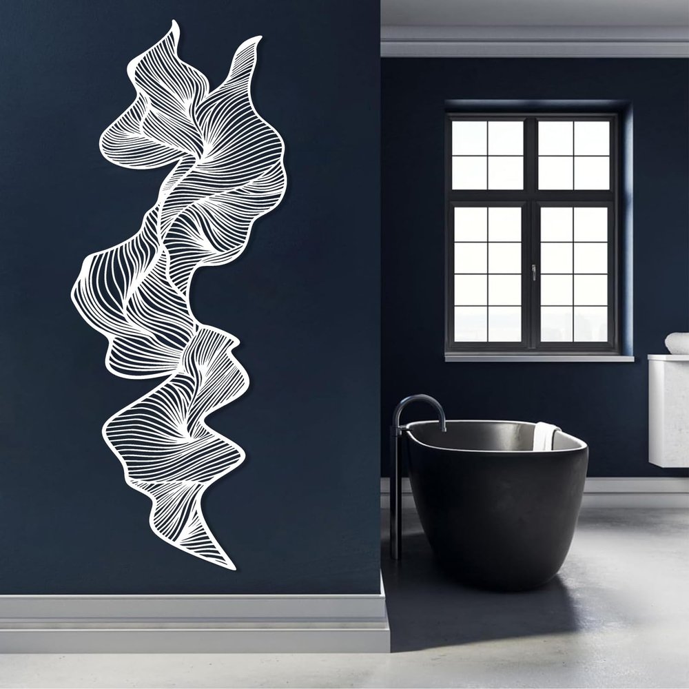 Abstract Metal Wall Art, Abstract Line Wall Art, Mid Century Modern Wall Decor, Contemporary Artwork, Modern Luxury Metal Wall Sculpture, Living Room Wall Decor (White, 12""X30""|30x76cm)