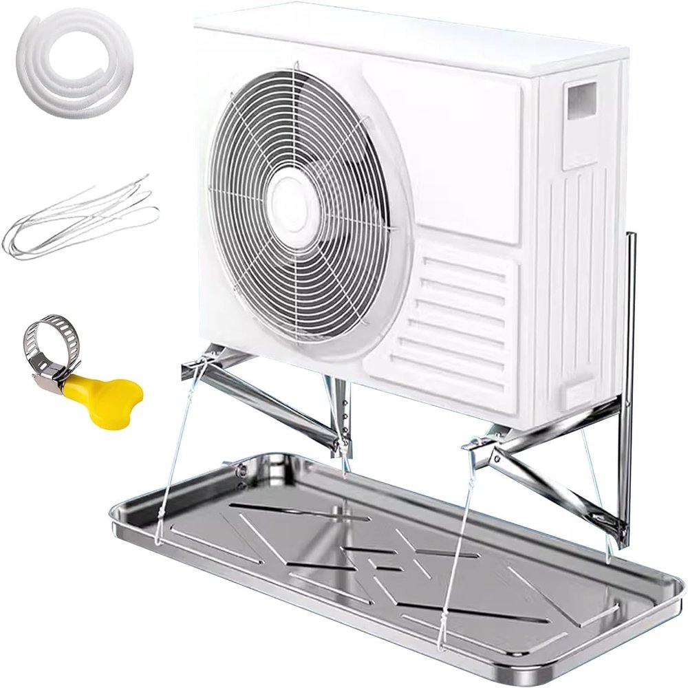 YONGYILI Air Conditioner Drain Pan, Condensate Drain Pan, Stainless Steel Drainage Tray, Condensate Drip Tray with Drain Pipes, Universal Window Air Conditioner Drain Kit(3-5p,1 Count (Pack of 1))