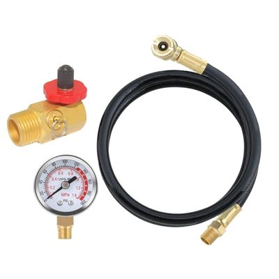 Beuiouer Air Tank Repair Kit W/Safety Valve, Pressure Gauge and 4 Feet Air Tank Hose Assembly Accessory for Portable Carry Tank, Black&gold