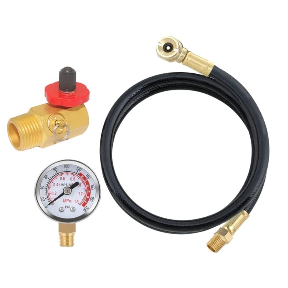 Beuiouer Air Tank Repair Kit W/Safety Valve, Pressure Gauge and 4 Feet Air Tank Hose Assembly Accessory for Portable Carry Tank, Black&gold