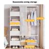 Assembled Simple Metal Closet Floor Standing Coat Rack with Curtains with Storage Baskets Household Simple Closet Rental House view 3