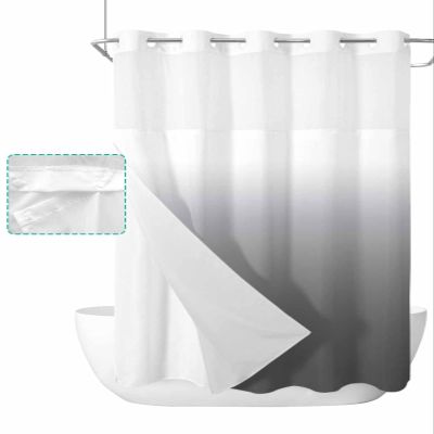 ALAGEO Shower Curtain with Snap-in Fabric Liner Set Gray and White Ombre No Hook Shower Curtain with Mesh Top Window Gradual Color Shower Curtains Waterproof 72x96