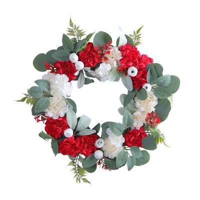 Artificial red and white flowers garlands door hanging festival artificial flowers rattan hoops decorative wall hanging