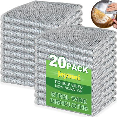 Jeymei 20pcs Non Scratch Wire Dishcloth Multipurpose Wire Dishwashing Rag for Wet and Dry,Metal Scrubbers for Cleaning Dishes,Dual-Sided Kitchen Cleaning Cloth with Mesh,Cleaning Tool for Pot, Blue
