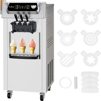 Entcook Commercial Ice Cream Maker, 3 Flavors, 20-28L/H Yield, LCD Panel, Auto Clean, 2200W Countertop Soft Serve Machine w/ 2x7L Hopper, Frozen Yogurt Maker for Restaurant Snack Bar US plug