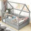 Bellemave Kids Montessori Bed Full Size, Full Floor Bed with High Fence, House Bed for Kids, Girls, Boys, Wood Montessori Floor Bed Without Slats(Gray Full) view 1