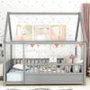 Bellemave Kids Montessori Bed Full Size, Full Floor Bed with High Fence, House Bed for Kids, Girls, Boys, Wood Montessori Floor Bed Without Slats(Gray Full) view 3