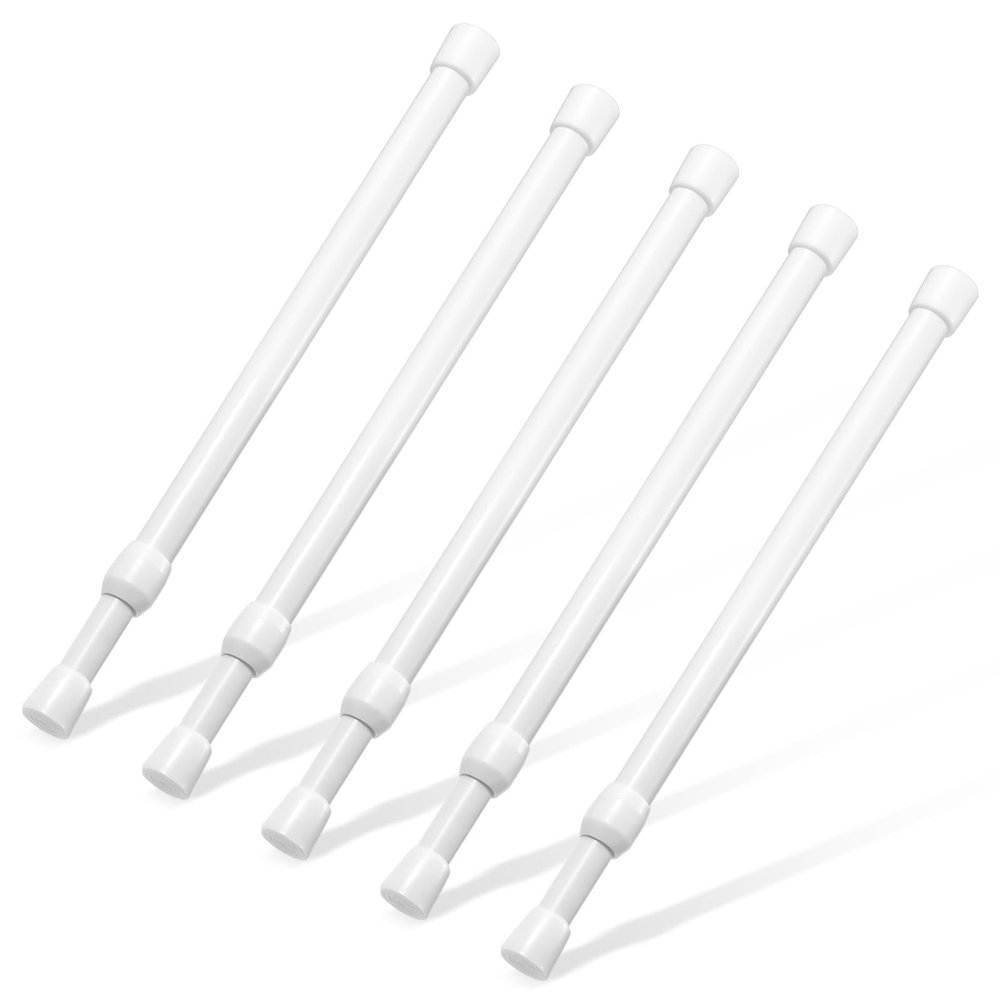 Spring Tension Rod, Goowin Small Tension Rod, 5/8" Diameter No Drilling Expandable Short Tension Rods Spring Rods, Tension Rods for Closet, Cupboard, Hanging Clothes, White, 5 Pack (12-20 inch)