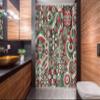 Ambesonne Christmas Stall Shower Curtain, Jumble Design of Leafy Atmosphere Xmas Floral and Winter Bells Party, Fabric Bathroom Decor Set with Hooks, 54" W x 78" L, Dark Pink Laurel Green view 2