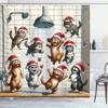Ambesonne Christmas Shower Curtain, Happy and Cheery Cats Under The Shower Cartoon Kittens in Santa Hats, Cloth Fabric Bathroom Decor Set with Hooks, 69" W x 84" L, Orange Brown Dark Grey view 1