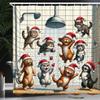 Ambesonne Christmas Shower Curtain, Happy and Cheery Cats Under The Shower Cartoon Kittens in Santa Hats, Cloth Fabric Bathroom Decor Set with Hooks, 69" W x 84" L, Orange Brown Dark Grey view 2