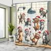 Ambesonne Christmas Shower Curtain, Happy and Cheery Cats Under The Shower Cartoon Kittens in Santa Hats, Cloth Fabric Bathroom Decor Set with Hooks, 69" W x 84" L, Orange Brown Dark Grey view 3
