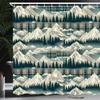 Ambesonne Christmas Shower Curtain, Snowy Mountain Range Art with Foggy Pine Trees on Greenish Plaid Back, Cloth Fabric Bathroom Decor Set with Hooks, 69" W x 75" L, Off White Teal Sepia view 2