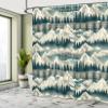 Ambesonne Christmas Shower Curtain, Snowy Mountain Range Art with Foggy Pine Trees on Greenish Plaid Back, Cloth Fabric Bathroom Decor Set with Hooks, 69" W x 75" L, Off White Teal Sepia view 3