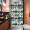 Ambesonne Christmas Stall Shower Curtain, Snowy Mountain Range Art with Foggy Pine Trees on Greenish Plaid Back, Fabric Bathroom Decor Set with Hooks, 54" W x 78" L, Off White Teal Sepia view 2