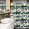 Ambesonne Christmas Stall Shower Curtain, Snowy Mountain Range Art with Foggy Pine Trees on Greenish Plaid Back, Fabric Bathroom Decor Set with Hooks, 54" W x 78" L, Off White Teal Sepia view 3