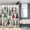 Ambesonne Christmas Stall Shower Curtain, Simple Starry Woodland Pine Trees Pattern with Dots and Triangles, Fabric Bathroom Decor Set with Hooks, 54" W x 78" L, Jade Green White Paprika view 1