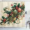 Ambesonne Christmas Shower Curtain, Traditional Xmas Berries Toyon and Globes Ornate on Plain Backdrop, Cloth Fabric Bathroom Decor Set with Hooks, 69" W x 84" L, Beige Green and Vermilion view 1