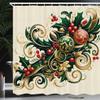 Ambesonne Christmas Shower Curtain, Traditional Xmas Berries Toyon and Globes Ornate on Plain Backdrop, Cloth Fabric Bathroom Decor Set with Hooks, 69" W x 84" L, Beige Green and Vermilion view 2
