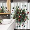 Ambesonne Christmas Stall Shower Curtain, Holiday Season Botanical Themed Pine Branches Snowflakes Stars Balls, Fabric Bathroom Decor Set with Hooks, 54" W x 78" L, Hunter Green Vermilion view 3