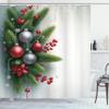 Ambesonne Christmas Shower Curtain, Pine Tree Leaves and Xmas Balls Berries Print on Snowy Winter Back, Cloth Fabric Bathroom Decor Set with Hooks, 69" W x 75" L, Off White Fern Green Ruby view 1